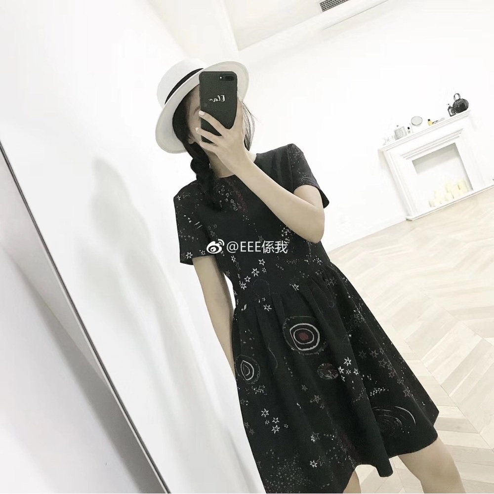 Designer Celestial Star Print Fit & Flare Midi Dress | Sculpted Waist